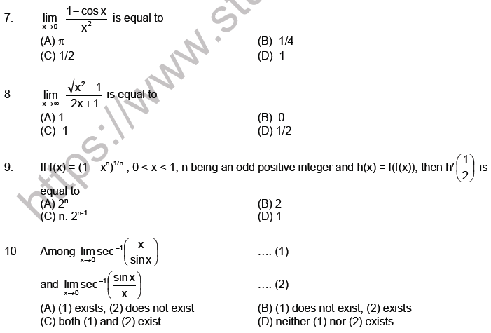 JEE Mathematics Limits Continuity And Differentiability MCQs Set A ...